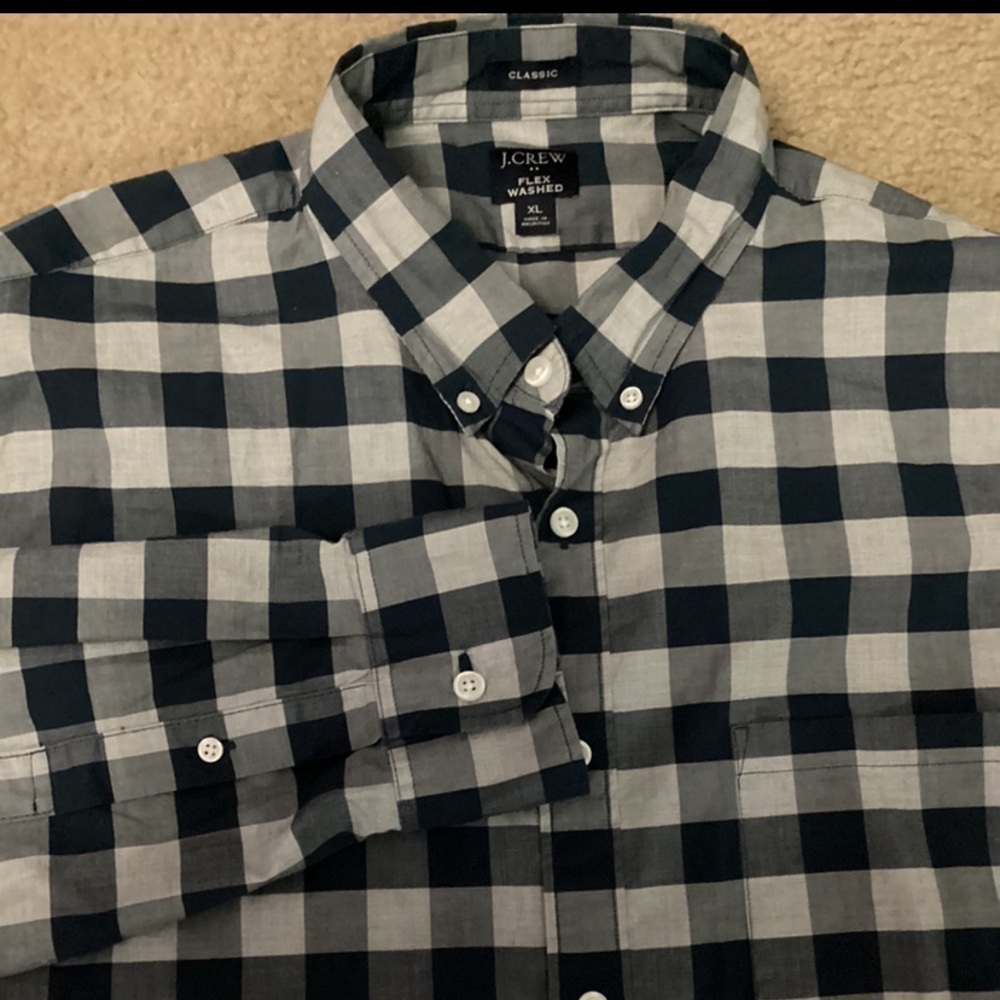 J. Crew Flex Washed Classic Fit Men’s XL Blue Check Button Down Shirt